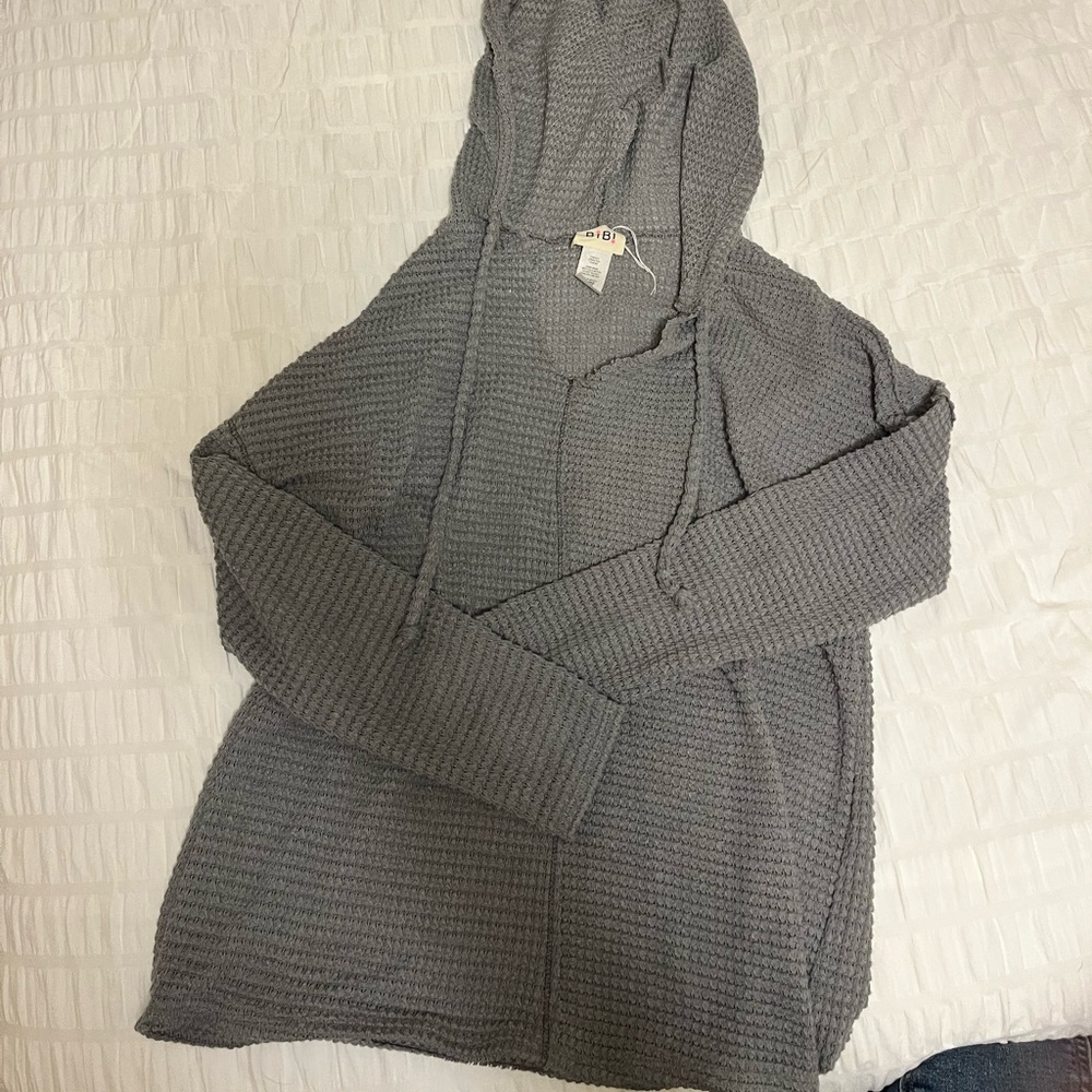 Cozy Gray/Blue Waffle Knit Hoodie Swimsuit Cover Up